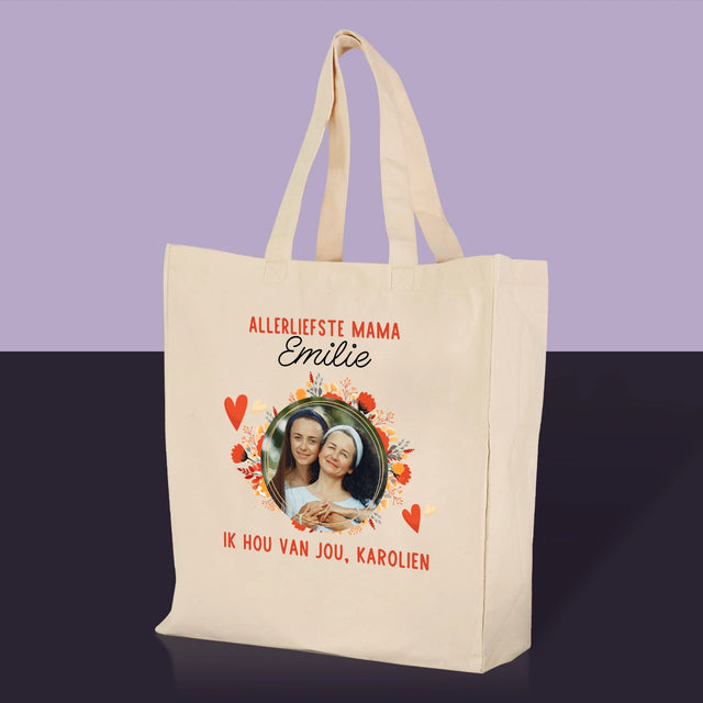 Foto En Handtekening: Allerliefste Mama - Canvas Tas