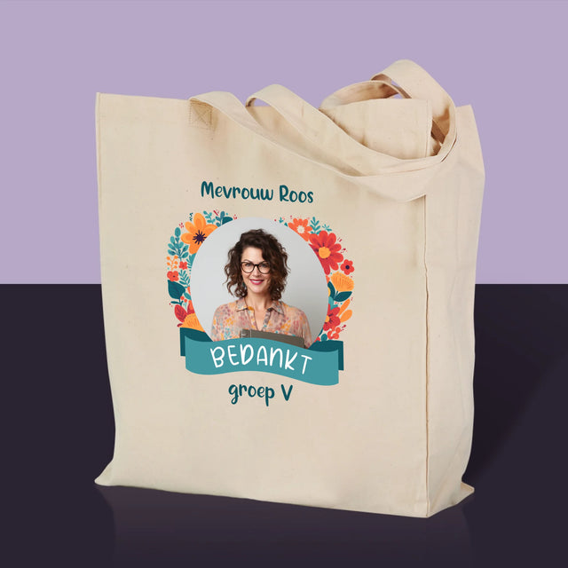 Foto En Handtekening: Bedankt, Kleuterjuf - Canvas Tas