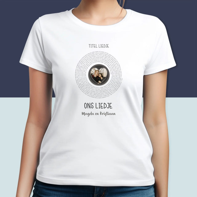 Foto En Handtekening: Ons Liedje Met Tekst - T-Shirt Voor Dames