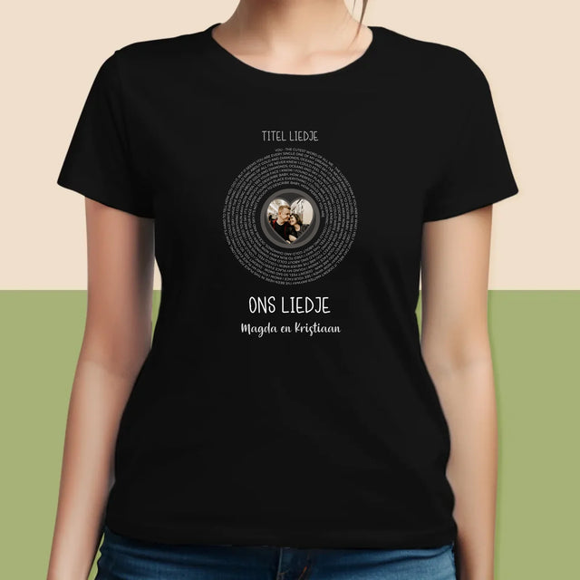 Foto En Handtekening: Ons Liedje Met Tekst - T-Shirt Voor Dames