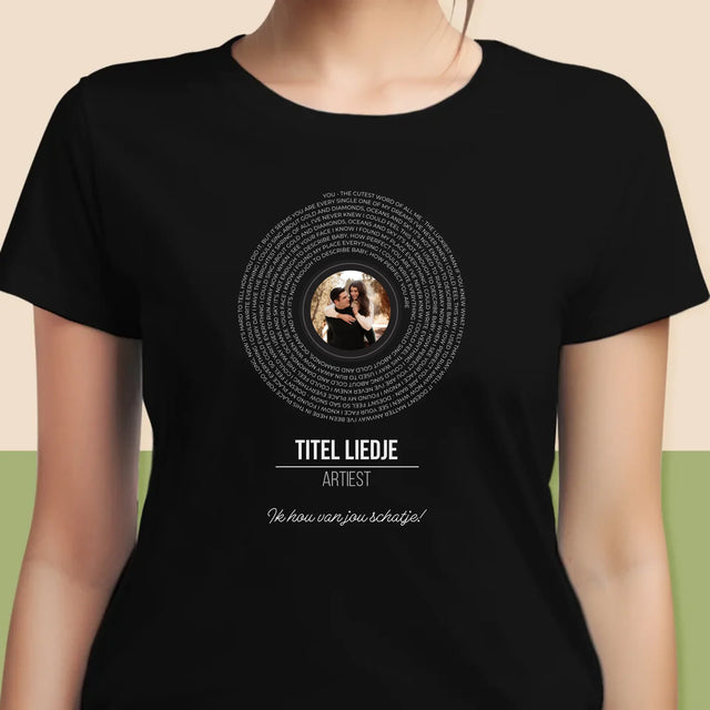 Foto En Handtekening: Songtekst Op Vinyl Lp - T-Shirt Voor Dames