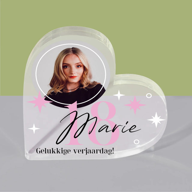 Foto En Handtekening: 18 Sterren - Acryl Blok Hart