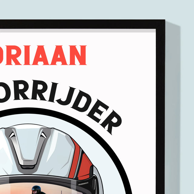 Foto En Handtekening: Motorrijder Van Bij De Geboorte - Afdruk Met Frame 30X40 (Verticaal)