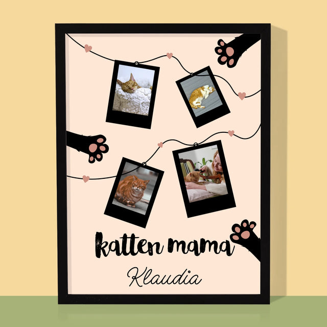 Fotocollage: Polaroid Kattenmama - Afdruk Met Frame 30X40 (Verticaal)