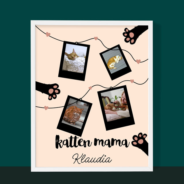 Fotocollage: Polaroid Kattenmama - Afdruk Met Frame 30X40 (Verticaal)