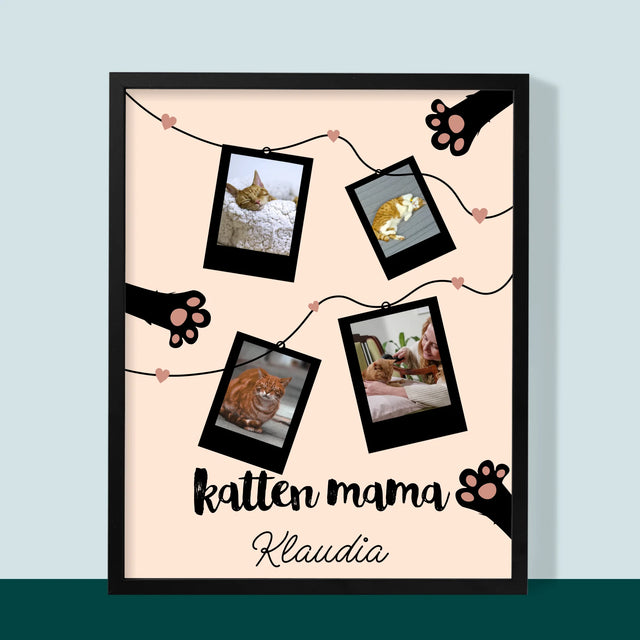 Fotocollage: Polaroid Kattenmama - Afdruk Met Frame 30X40 (Verticaal)