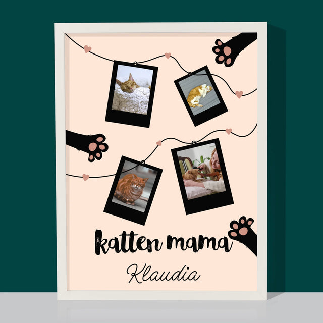 Fotocollage: Polaroid Kattenmama - Afdruk Met Frame 30X40 (Verticaal)
