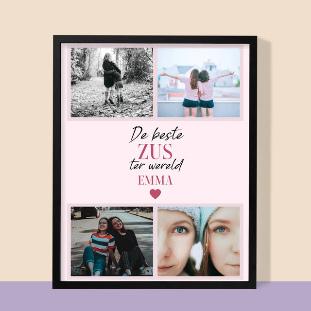 Fotocollage: De Beste Zus - Afdruk Met Frame 30X40 (Verticaal)