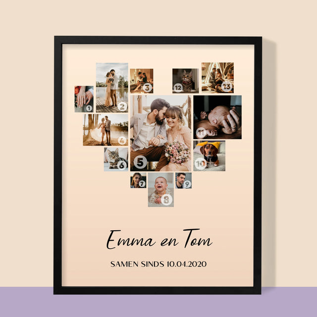 Fotocollage: Fotocollage Hart - Afdruk Met Frame 30X40 (Verticaal)