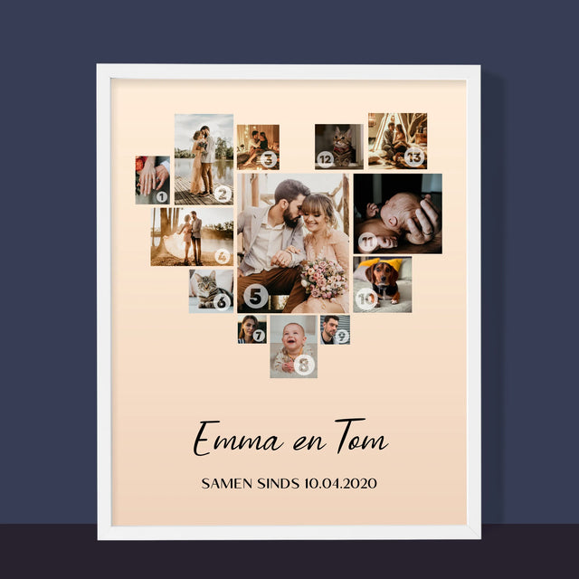 Fotocollage: Fotocollage Hart - Afdruk Met Frame 30X40 (Verticaal)