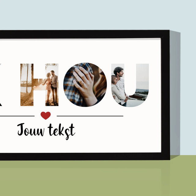 Woord Van Foto'S: Houden Van  - Afdruk Met Frame 20X40 (Horizontaal)