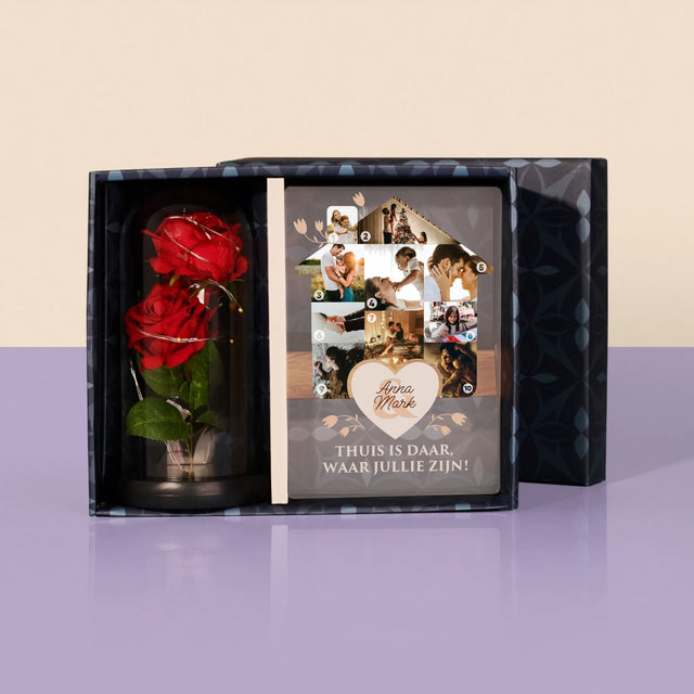 Vorm Van Foto'S: Familiehuis - Cadeauset Met Afruk Op Glas En Eeuwige Roos