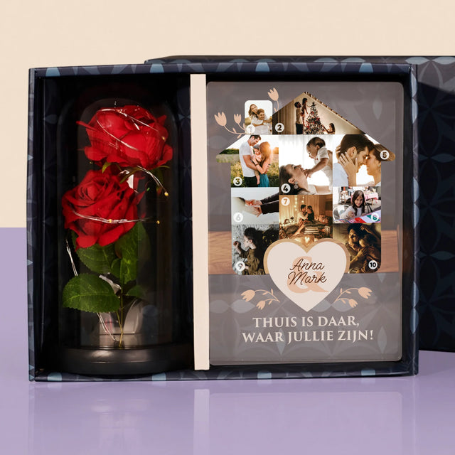 Vorm Van Foto'S: Familiehuis - Cadeauset Met Afruk Op Glas En Eeuwige Roos