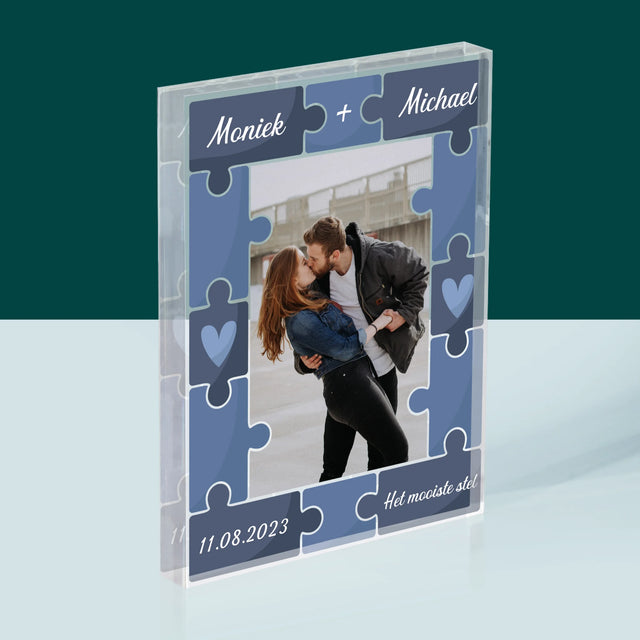 Foto En Handtekening: Puzzel + Foto  - Acryl Blok