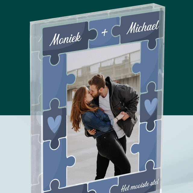Foto En Handtekening: Puzzel + Foto  - Acryl Blok