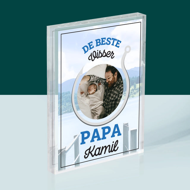 Foto En Handtekening: De Beste Visser Papa - Acryl Blok