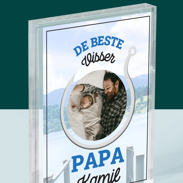 Foto En Handtekening: De Beste Visser Papa - Acryl Blok