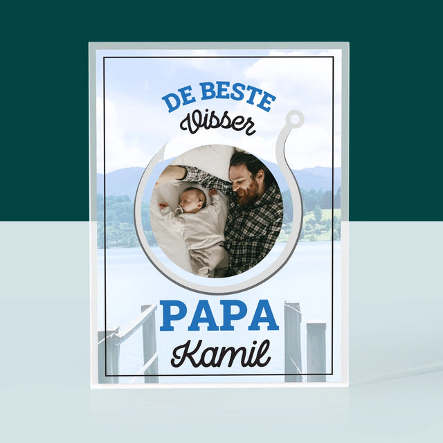 Foto En Handtekening: De Beste Visser Papa - Acryl Blok