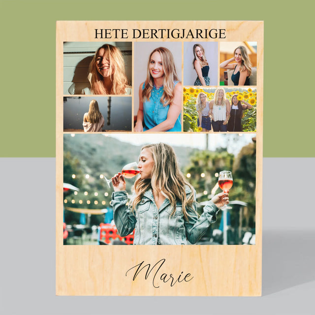 Fotocollage: Hete Dertigjarige - Afdruk Op Hout (Verticaal)