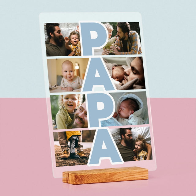 Fotocollage: Tekst Papa - Afdruk Op Acrylglas (Verticaal)