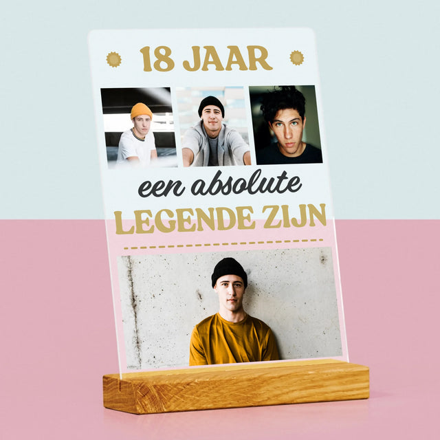 Fotocollage: 18 Jaar Een Legende Zijn - Afdruk Op Acrylglas (Verticaal)