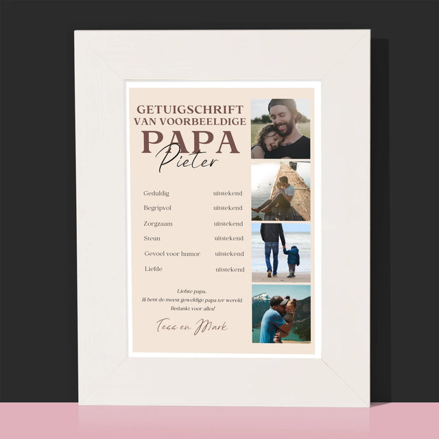 Fotocollage: Getuigschrift Van Voorbeeldige Papa - Fotokader (Horziontaal)