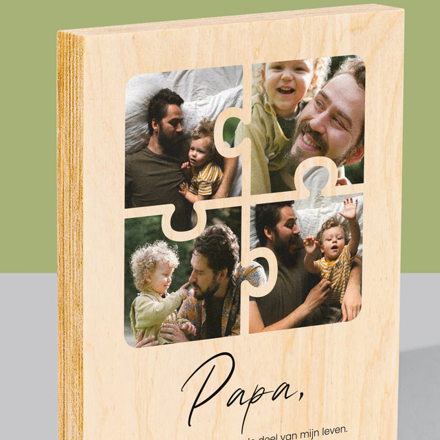 Fotocollage: Fotopuzzel, Papa - Afdruk Op Hout (Verticaal)