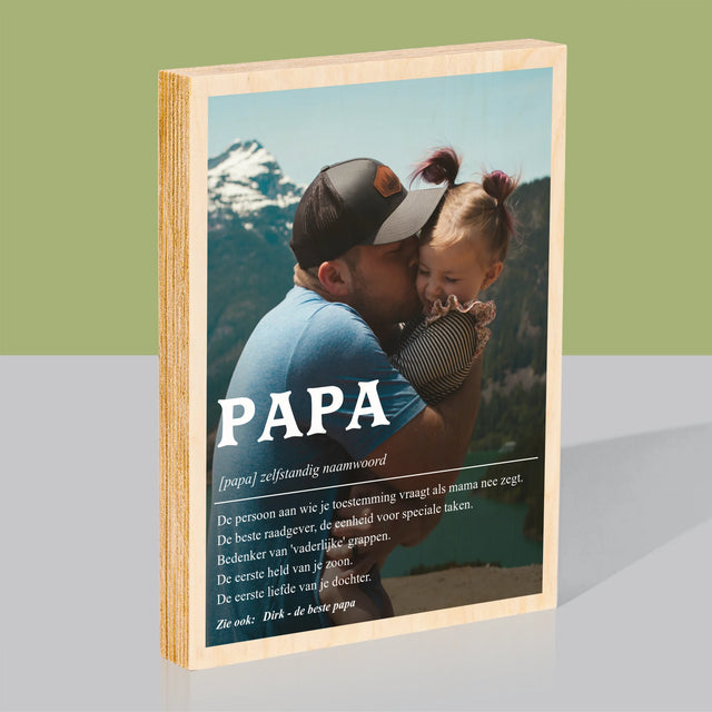 Foto En Handtekening: Definitie Papa - Afdruk Op Hout (Verticaal)