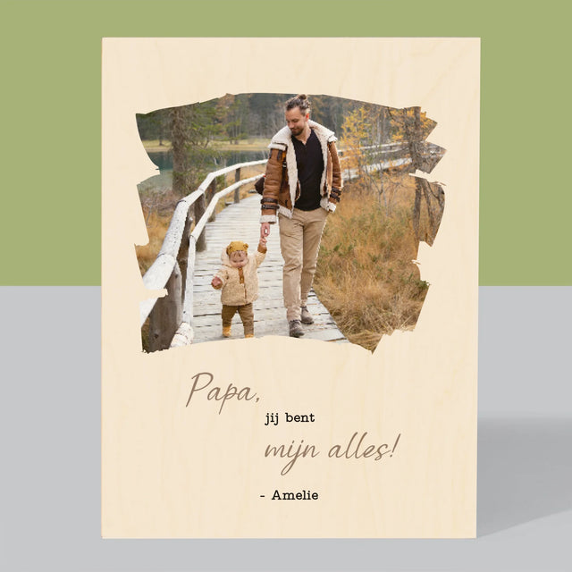 Foto En Handtekening: Kaartje Voor Papa - Afdruk Op Hout (Verticaal)