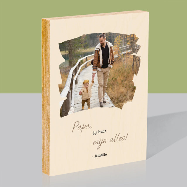 Foto En Handtekening: Kaartje Voor Papa - Afdruk Op Hout (Verticaal)