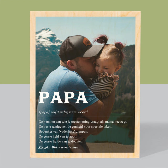 Foto En Handtekening: Definitie Papa - Afdruk Op Hout (Verticaal)