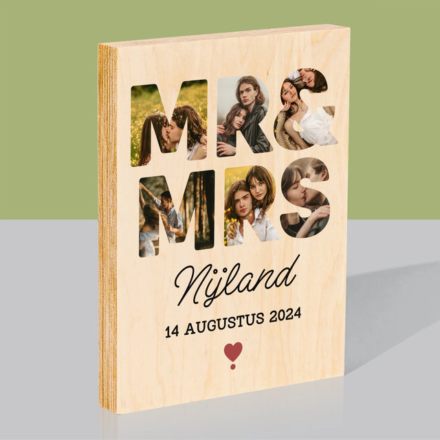 Woord Van Foto'S: Mr&Mrs - Afdruk Op Hout (Verticaal)