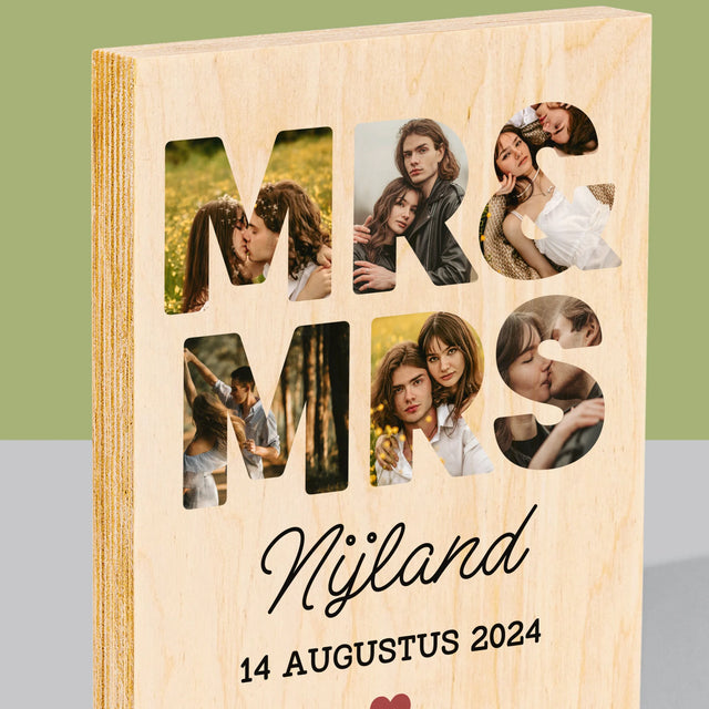Woord Van Foto'S: Mr&Mrs - Afdruk Op Hout (Verticaal)