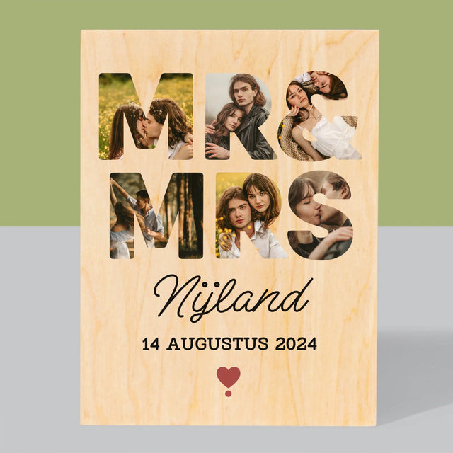 Woord Van Foto'S: Mr&Mrs - Afdruk Op Hout (Verticaal)