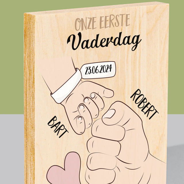 Naam En Handtekening : Eerste Vaderdag Samen - Afdruk Op Hout (Verticaal)