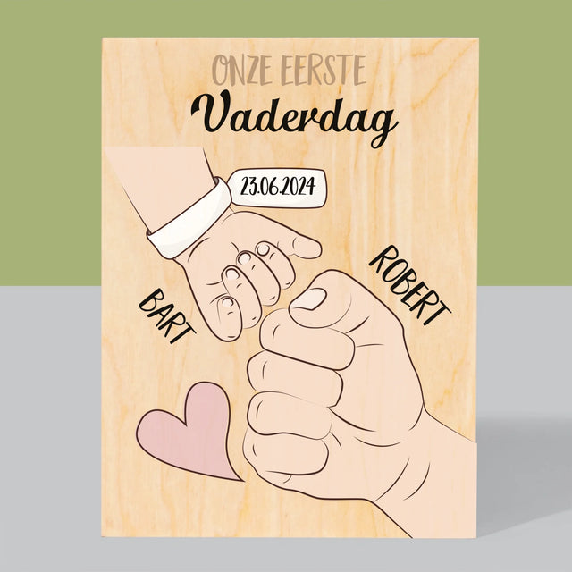 Naam En Handtekening : Eerste Vaderdag Samen - Afdruk Op Hout (Verticaal)