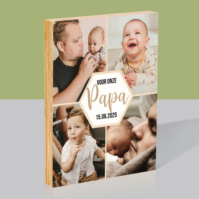 Fotocollage: Voor Onze Papa - Afdruk Op Hout (Verticaal)
