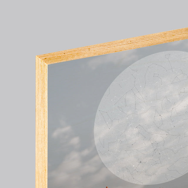 Starrenkaart: Bruiloft - Afdruk Op Hout (Verticaal)