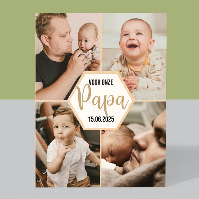 Fotocollage: Voor Onze Papa - Afdruk Op Hout (Verticaal)