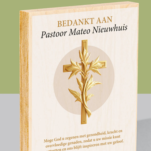 Naam En Handtekening : Bedankt Aan Pastoor - Afdruk Op Hout (Verticaal)