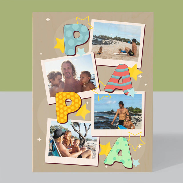 Fotocollage: Letters Papa - Afdruk Op Hout (Verticaal)