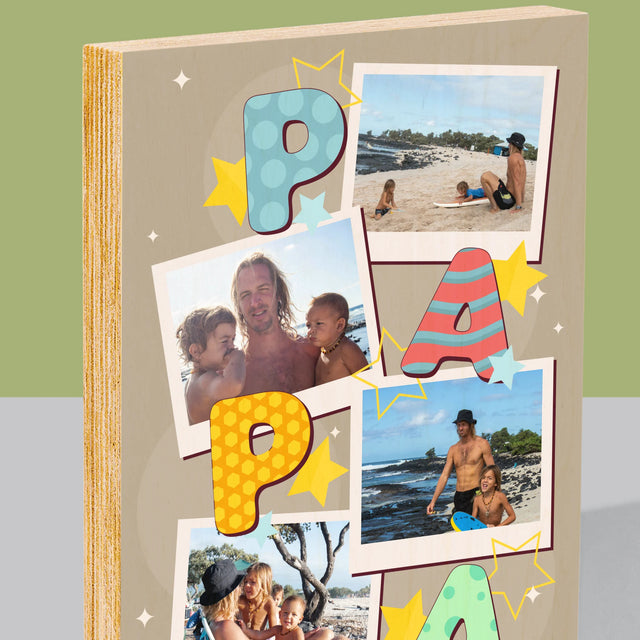 Fotocollage: Letters Papa - Afdruk Op Hout (Verticaal)