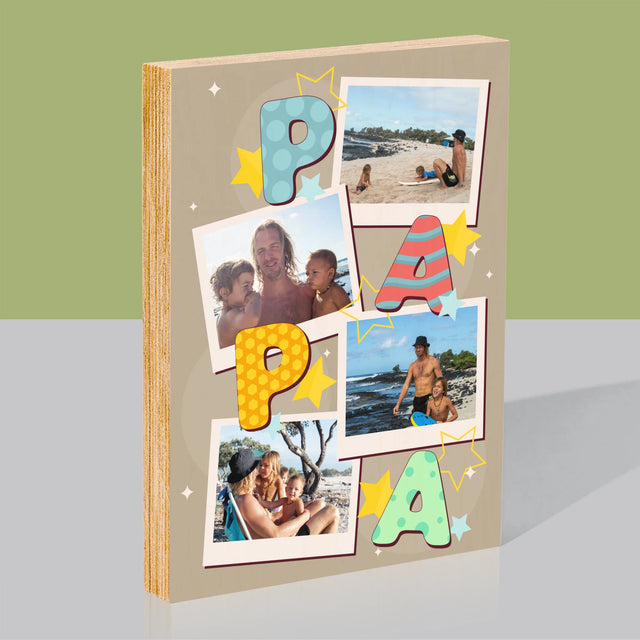 Fotocollage: Letters Papa - Afdruk Op Hout (Verticaal)