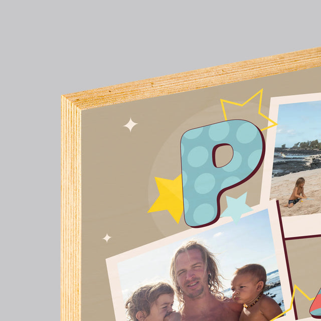 Fotocollage: Letters Papa - Afdruk Op Hout (Verticaal)