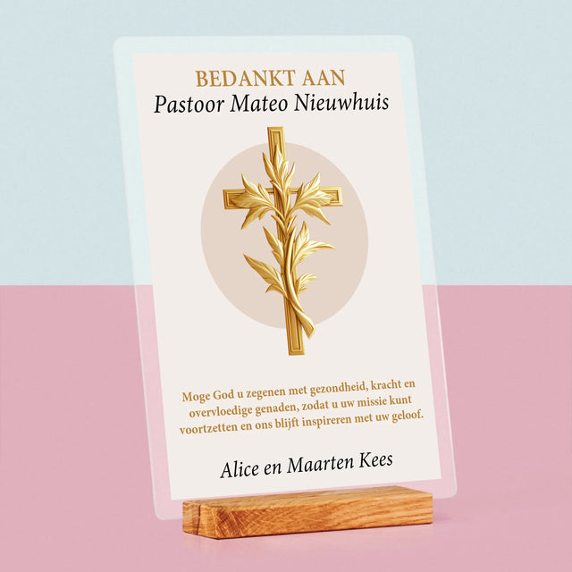 Naam En Handtekening : Bedankt Aan Pastoor - Afdruk Op Acrylglas (Verticaal)