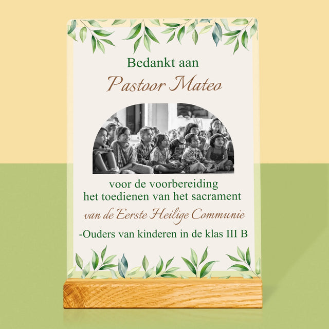Foto En Handtekening: Bedankt Aan Passtoor, Communnie

 - Afdruk Op Acrylglas (Verticaal)