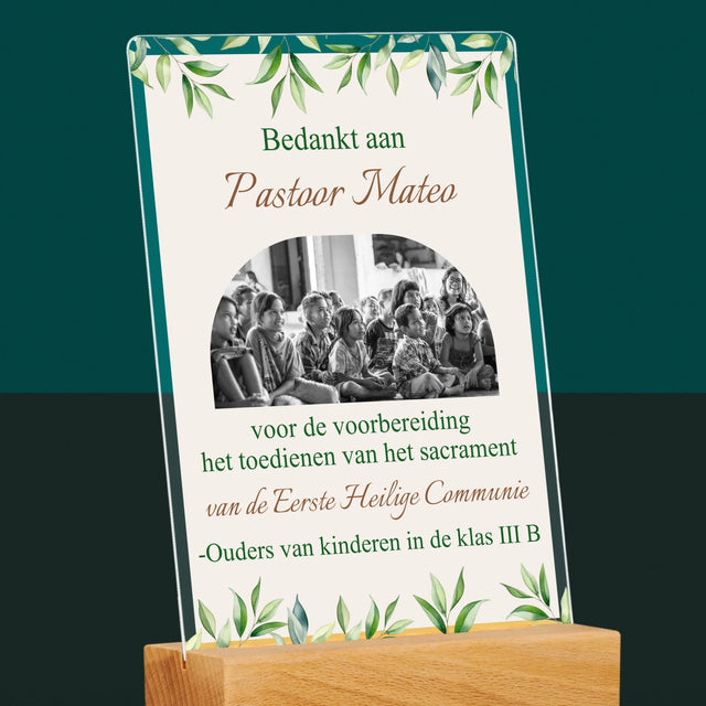 Foto En Handtekening: Bedankt Aan Passtoor, Communnie

 - Afdruk Op Acrylglas (Verticaal)