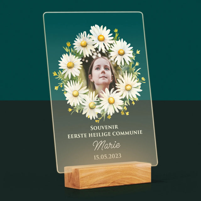Foto En Handtekening: Souvenir Eerste Heilige Communie, Margrieten - Afdruk Op Acrylglas (Verticaal)