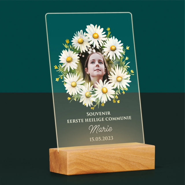 Foto En Handtekening: Souvenir Eerste Heilige Communie, Margrieten - Afdruk Op Acrylglas (Verticaal)