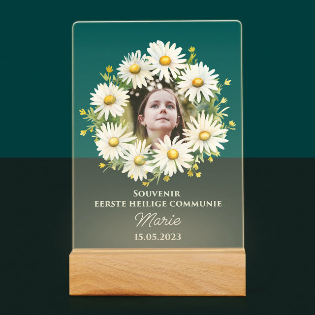 Foto En Handtekening: Souvenir Eerste Heilige Communie, Margrieten - Afdruk Op Acrylglas (Verticaal)